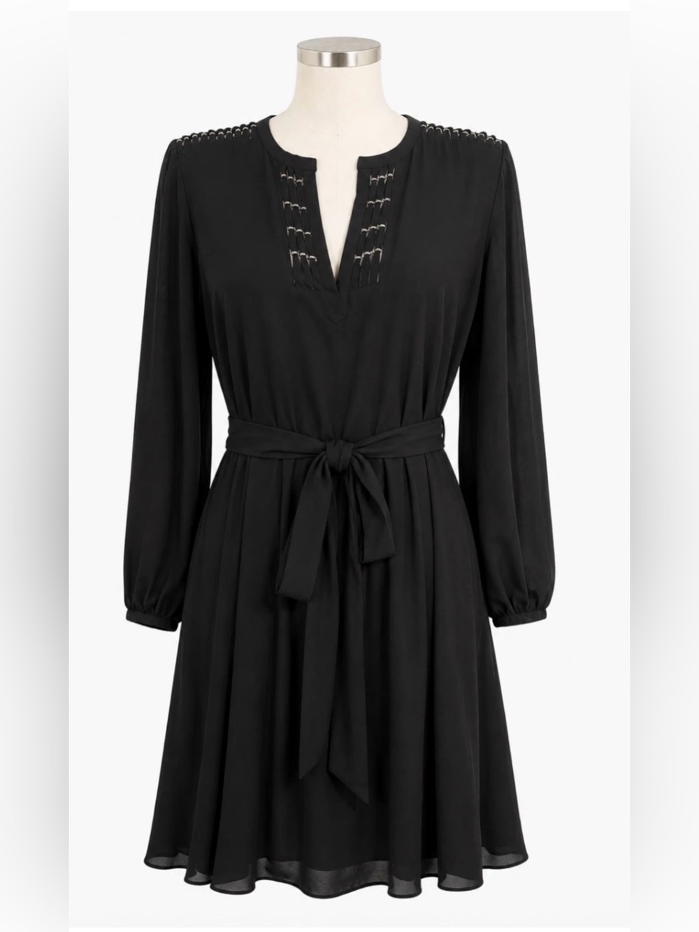 NEW WHITE HOUSE BLACK MARKET WHBM BLACK BEADED GODET DRESS SZ 14